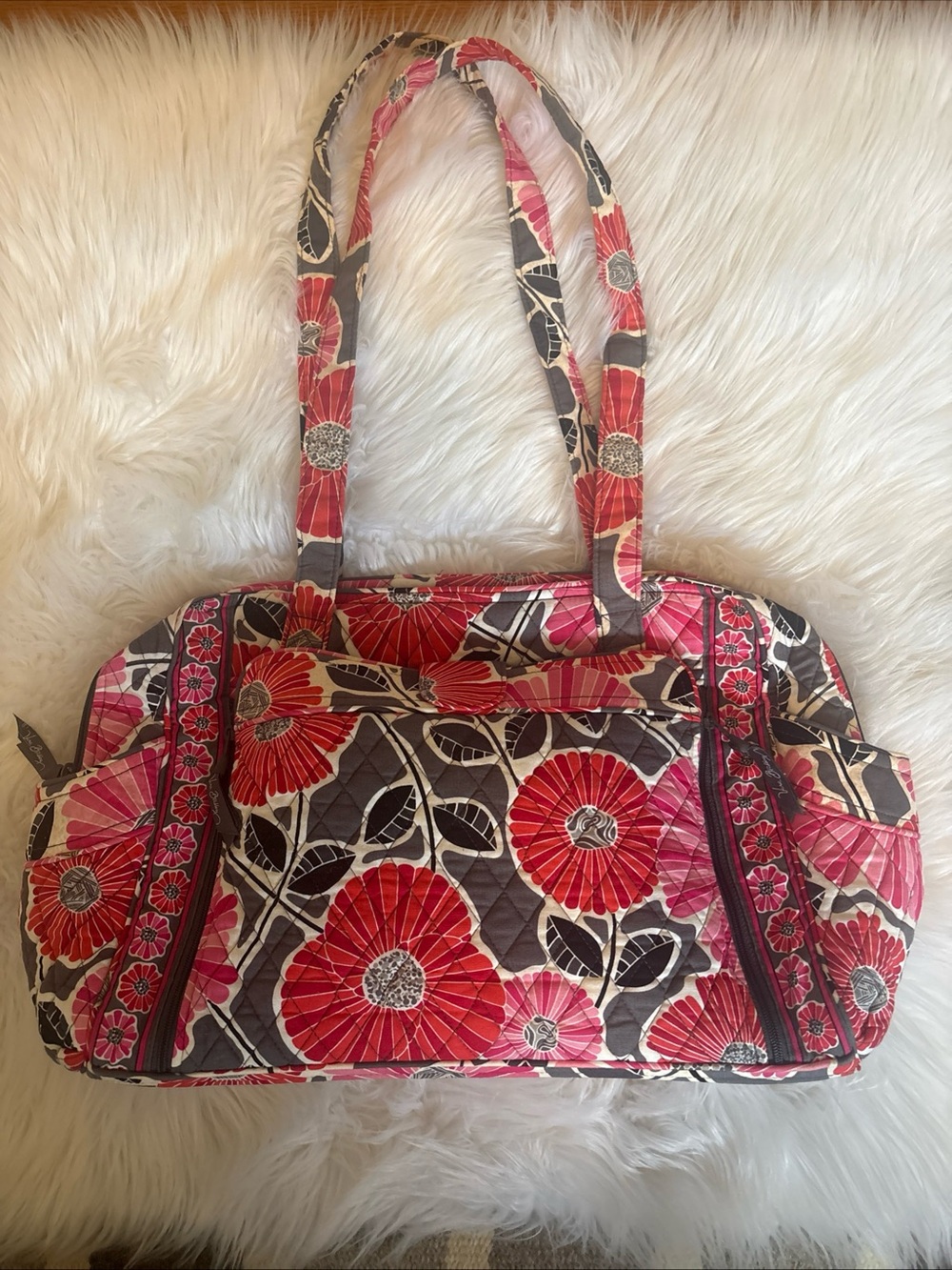 Vera Bradley Pink & Red Cherry Blossom Quilted Diaper Tote